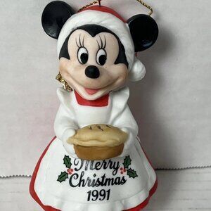 Disney Minnie Mouse Merry Christmas Ceramic Ornament Mrs. Claus 1991 Vintage